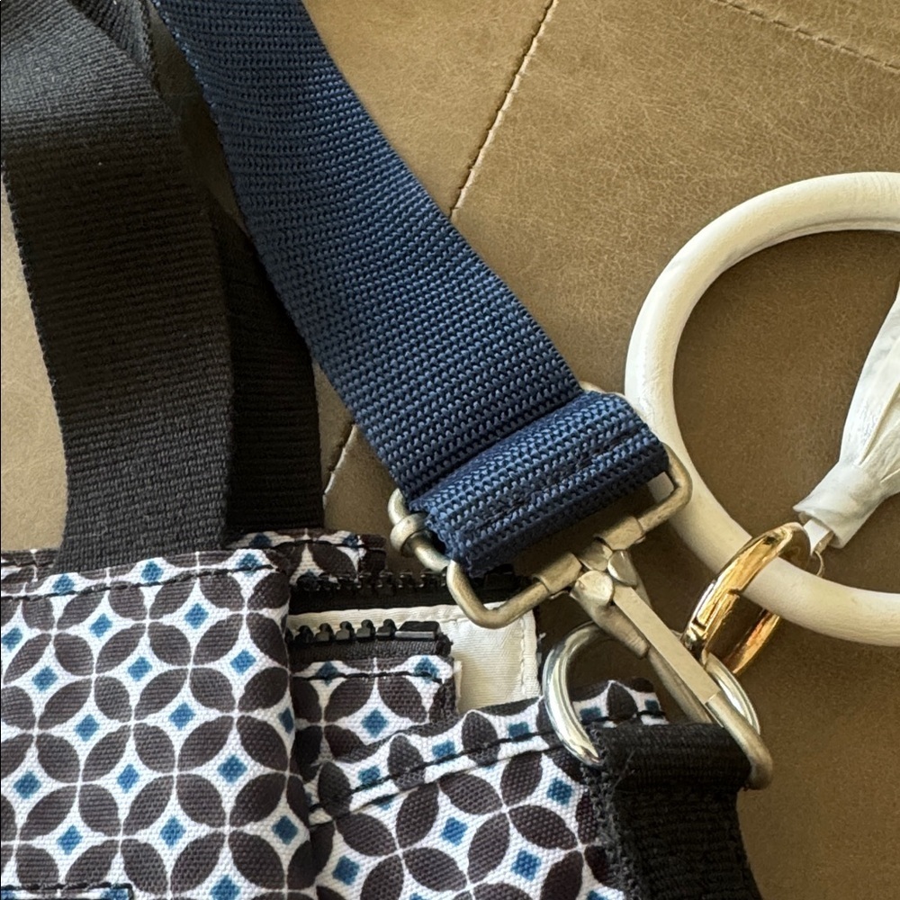 Kipling Black Multi Geo Print Shoulder or Crossbody Nylon Bag with Monkey Charm - Picture 12 of 16